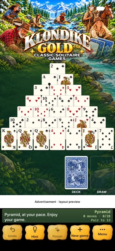 Pyramid running in the app with its illustrated header and gold controls