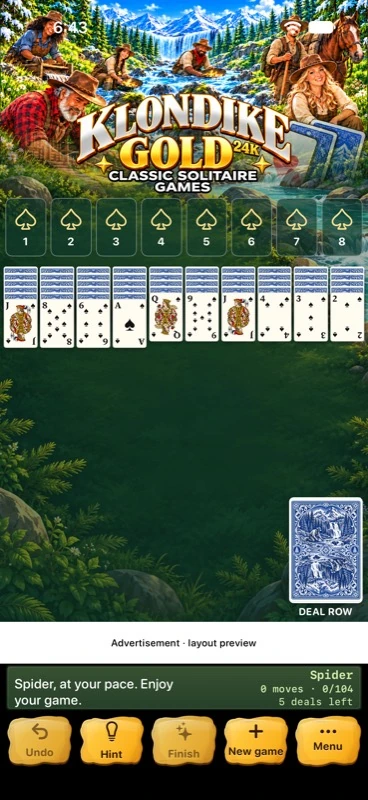 Spider running in the app with its illustrated header and gold controls